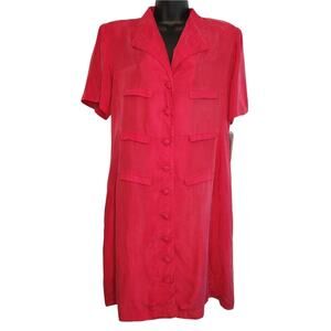 VINTAGE Karin Stevens red dress button down size 14 NWT